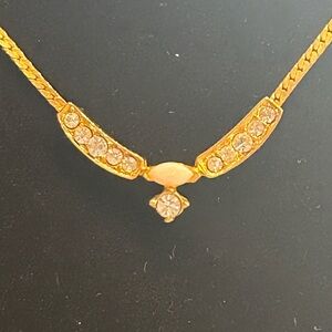 Vintage gold-tone necklace with faux opal and clear stones. Dainty 18” necklace​